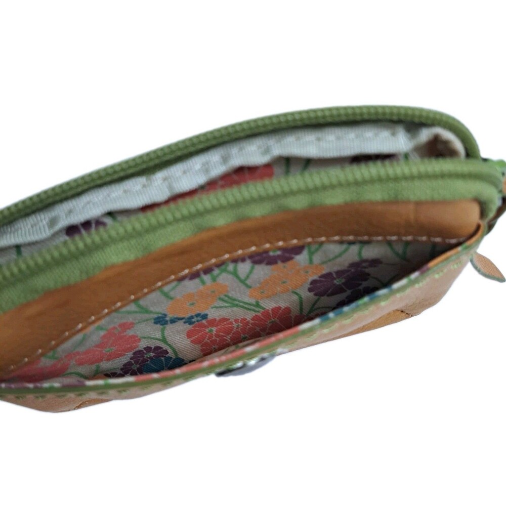 Fossil Leather Key Chain Coin Purse Credit Card Holder Brown Zipper Pouch - Picture 5 of 7